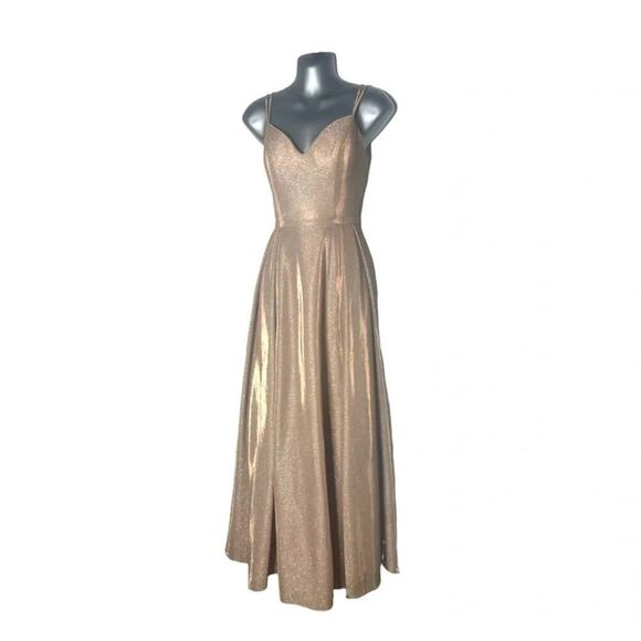 Dancing Queen Rose Gold Sleeveless Sweep Train V-neck Long Gown Size Small - Picture 3 of 16